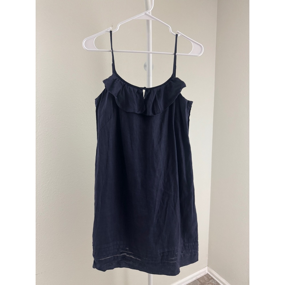 Loft 100% Linen Navy Shift Dress Coastal Grandmother Quiet Luxury 6